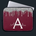 Housse Pour Ordinateur Portable Élégant Monogramme de Parties scintillant argentée<br><div class="desc">Faux Bourgogne et Argent Déchirant Parties scintillant Fille moderne et élégant et Éclairé Coque Monogramme Élégant. Ce coque peut être customisé pour inclure votre nom initial et prénom.</div>