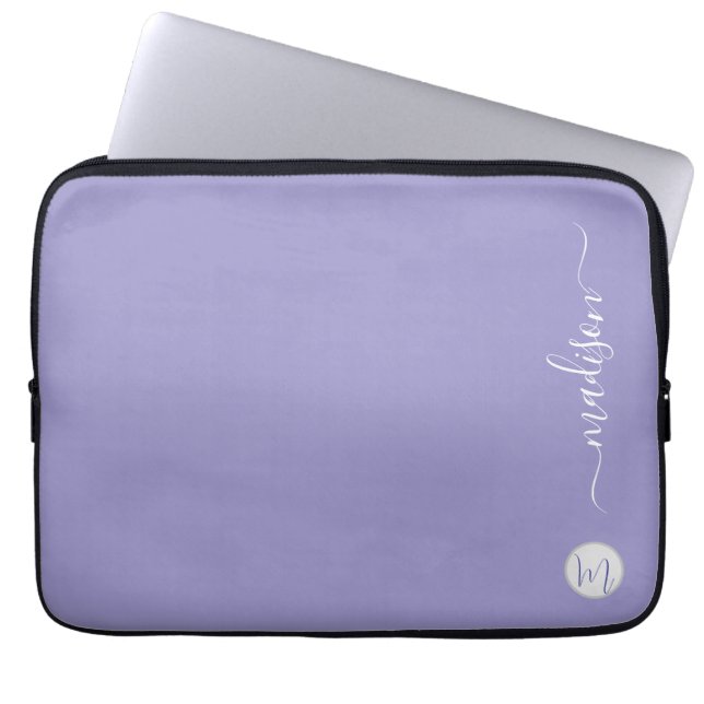 Housse Pour Ordinateur Portable Élégant Monogramme Écriture Violet Bureau École (Devant)
