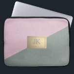 Housse Pour Ordinateur Portable Élégant Monogramme en cuir rose vert<br><div class="desc">Elégant cuir rose vert et votre monogramme.</div>