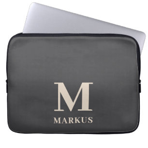 Housse Pour Ordinateur Portable Élégant Monogramme gris