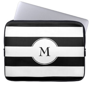 Housse Pour Ordinateur Portable Élégant Monogramme Motif noir et blanc