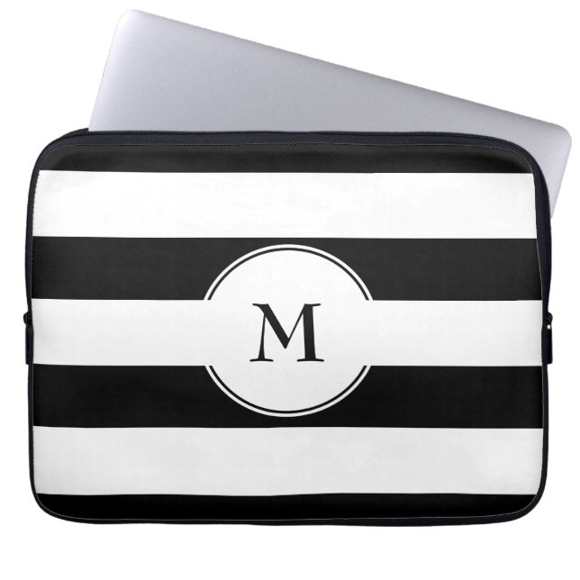 Housse Pour Ordinateur Portable Élégant Monogramme Motif noir et blanc (Devant)