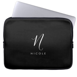 Housse Pour Ordinateur Portable Élégant Monogramme noir et blanc