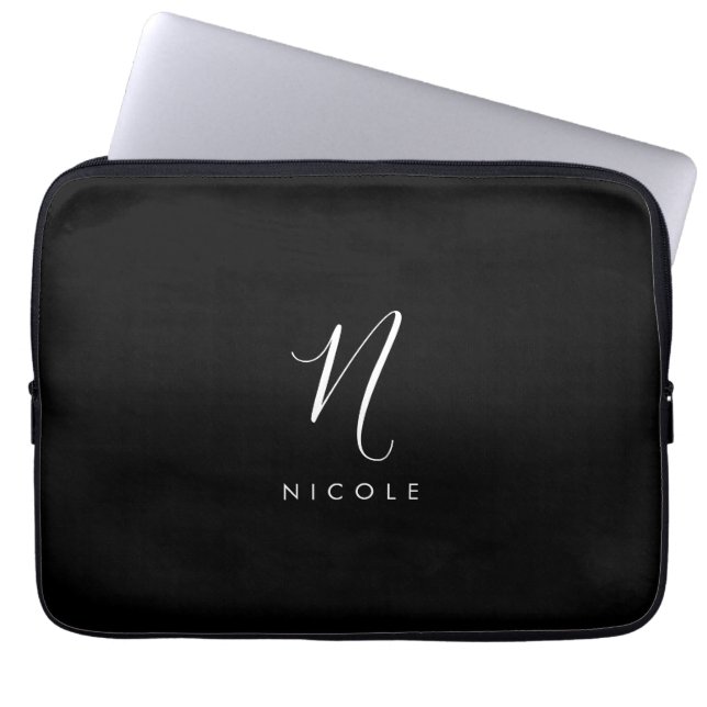 Housse Pour Ordinateur Portable Élégant Monogramme noir et blanc (Devant)