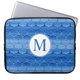 Housse Pour Ordinateur Portable Elégant Motif d'oignon bleu aquarelle avec Monogra