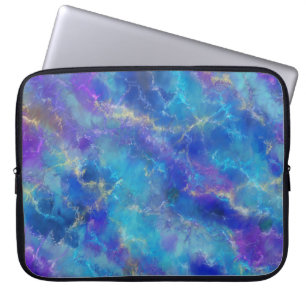 Housse Pour Ordinateur Portable Elégant Motif en marbre bleu, violet et or