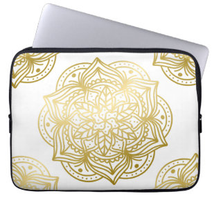 Housse Pour Ordinateur Portable Elégant Motif Mandala or et blanc