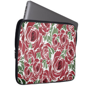 Housse Pour Ordinateur Portable Elégant Motif Rose Vintage - Rouge & Vert Floral