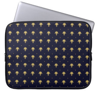 Housse Pour Ordinateur Portable Elegant Navy Blue et Gold Damask