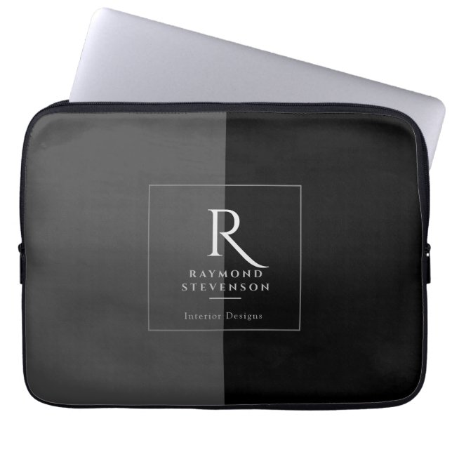 Housse Pour Ordinateur Portable Élégant noir blanc moderne Monogramme (Devant)