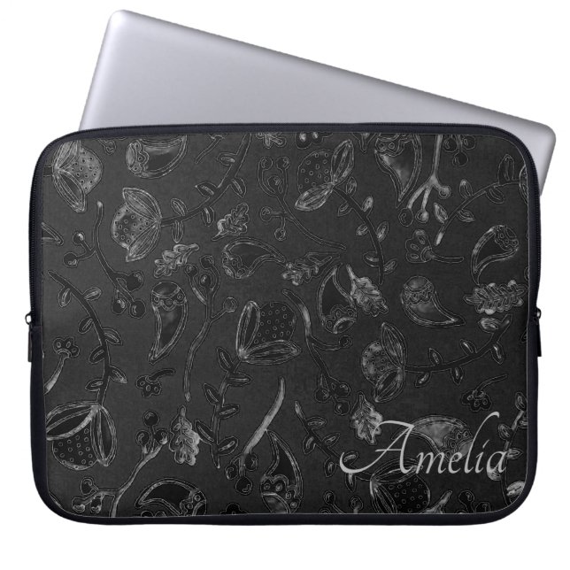 Housse Pour Ordinateur Portable Elegant Paisley Floral Black Personalised (Devant)