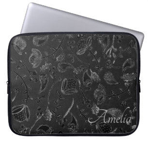 Housse Pour Ordinateur Portable Élégant Paisley Floral Noir Personnalisé