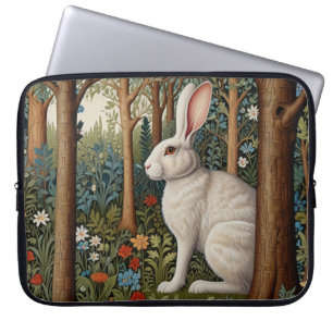 Housse Pour Ordinateur Portable Elégant retro boho blanc lapin boisé fleurs