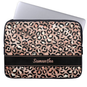 Housse Pour Ordinateur Portable Élégant Rose noir Gold Foil Empreinte de léopard p
