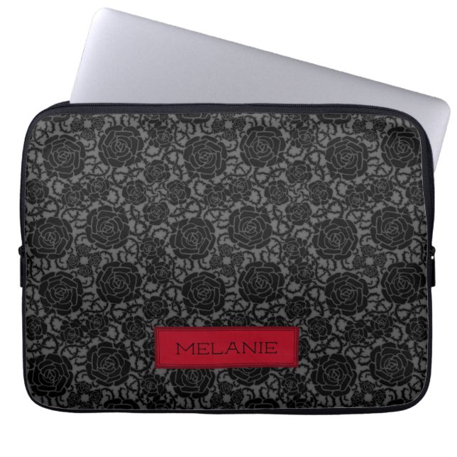 Housse Pour Ordinateur Portable Élégant Rose noir gothique Motif personnalisé (Devant)