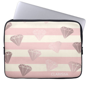 Housse Pour Ordinateur Portable Élégant rose or diamant motif & bande