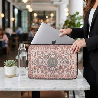 Housse Pour Ordinateur Portable Elegant Vintage Persian Floral Warm Terra-Cotta