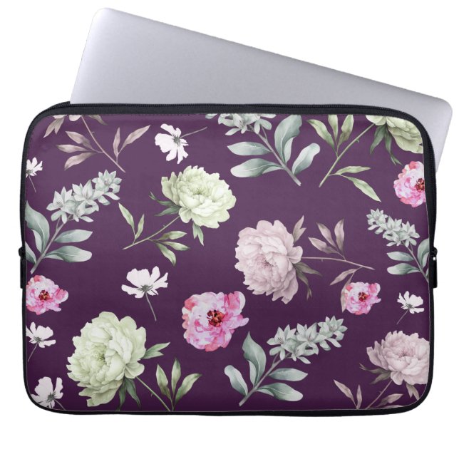 Housse Pour Ordinateur Portable Élégant violet floral (Devant)