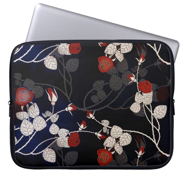 Housse Pour Ordinateur Portable Élégante Fleur de Rose Rouge (Devant)