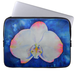 Housse Pour Ordinateur Portable Elégante orchidée florale blanche rose aquarelle