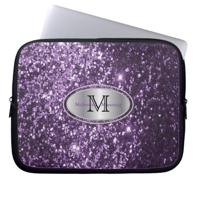 Housse Pour Ordinateur Portable Élégante Parties scintillant violette monogramme e (Devant)