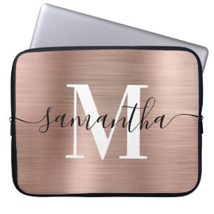 Housse Pour Ordinateur Portable Élégante signature moderne monogramme or rose feui