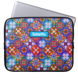 Housse Pour Ordinateur Portable Elégante talavera mexicaine carrelage bleu violet
