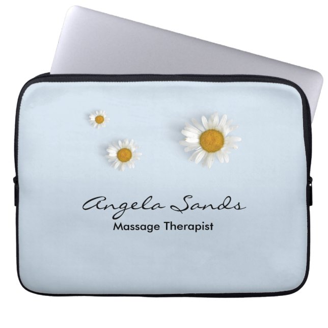 Housse Pour Ordinateur Portable Élégantes marguerites blanches bleues (Devant)