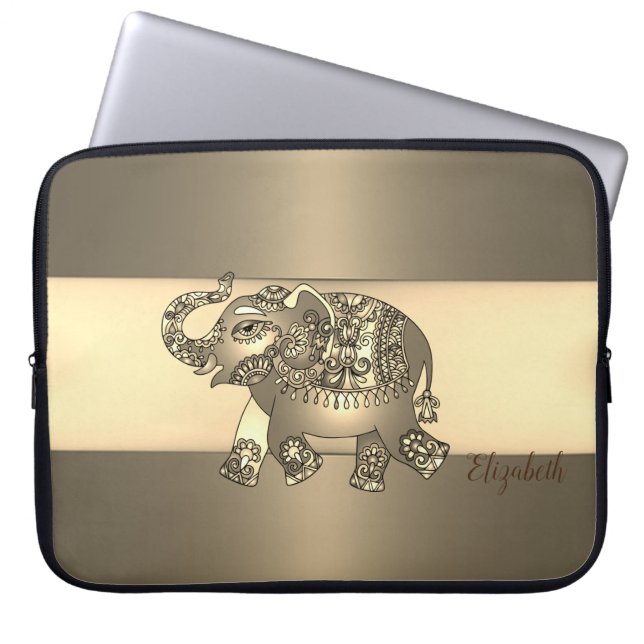 Housse Pour Ordinateur Portable Eléphant Elégant Gold Paisley - Personnalisé (Devant)