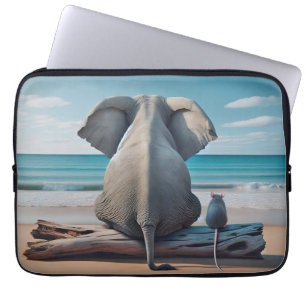 Housse Pour Ordinateur Portable Elephant gris et souris sur bois de chauffe
