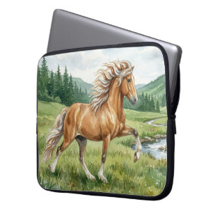 Housse Pour Ordinateur Portable Elska Cheval Islandais paysage aquarelle