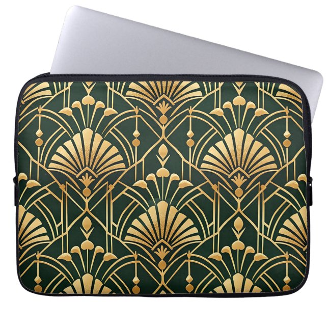 Housse Pour Ordinateur Portable Emerald Gold Art Deco Pattern (Devant)