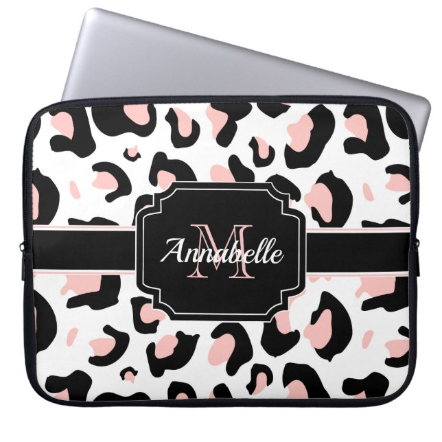 Housse Pour Ordinateur Portable Empreinte de léopard rose (Devant)