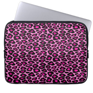 Housse Pour Ordinateur Portable Empreinte de léopard rose et noir funky