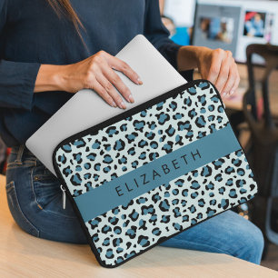 Housse Pour Ordinateur Portable Empreinte de léopard, Spots, Leopard Bleu, Votre N
