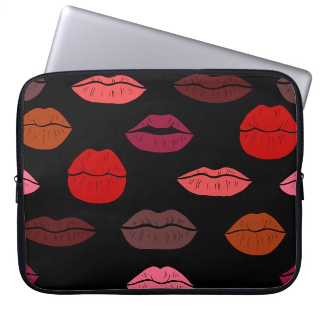 Housse Pour Ordinateur Portable Empreinte de lèvres, baisers rose rouge. (Devant)