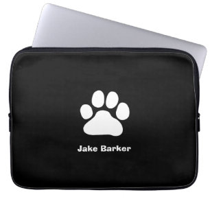 Housse Pour Ordinateur Portable Empreinte de Patte Blanche sur Fond Noir - Texte e