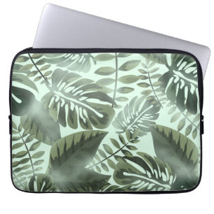 Housse Pour Ordinateur Portable Empreinte feuillage vert tropicale servant de plat