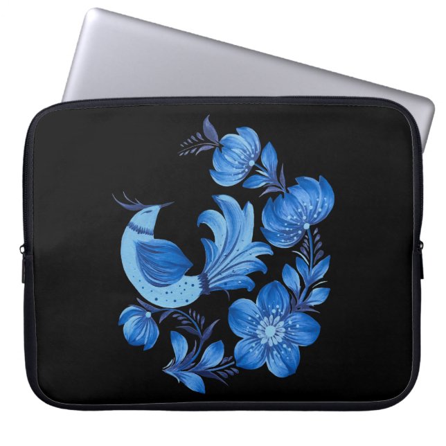 Housse pour ordinateur portable en fleurs bleues e (Devant)