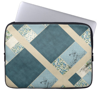 Housse pour ordinateur portable en patchwork bleu