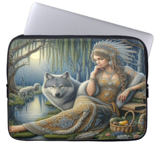 Housse Pour Ordinateur Portable Enchantement Lune dans la Forêt Mystique