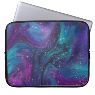 Housse Pour Ordinateur Portable Encre cosmique Turquoise bleu violet Galaxie Neb