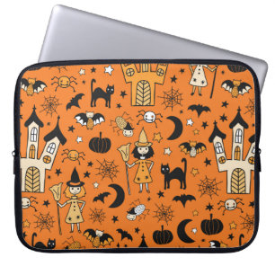 Housse Pour Ordinateur Portable Enfants arrière - plan d'Halloween. Patch vintage