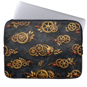 Housse Pour Ordinateur Portable Engrenages dorés vintage et néon rouge Cyberpunk m