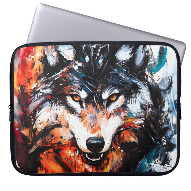 Housse Pour Ordinateur Portable Esprit de loup sauvage abstrait (Devant)