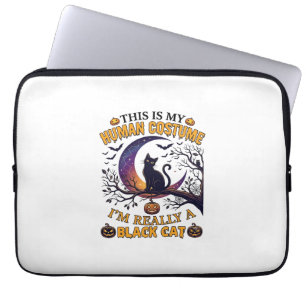 Housse Pour Ordinateur Portable Est Costume Humain Chat Noir Halloween Lune_1