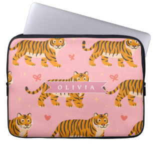 Housse Pour Ordinateur Portable esthétique personnalisée rose tigre chic branché a