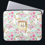 Housse Pour Ordinateur Portable Eté rose or Turquoise Aquarelle Fleurs Motif<br><div class="desc">Ce motif floral élégant et moderne est parfait pour la petite fille. Il est décoré de rose peint à la main, d'or imitation imprimé, et de fleurs vertes turquoises en feuille sur un arrière - plan blanc simple. C'est joli, chic, artistique, unique et original, le design parfait pour les saisons...</div>