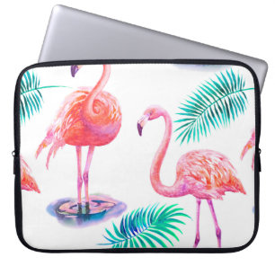 Housse Pour Ordinateur Portable Été tropical avec flamants roses feuilles de pal