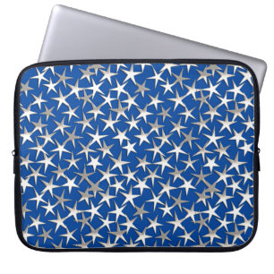 Housse Pour Ordinateur Portable Étoiles argentées sur fond bleu de cobalt